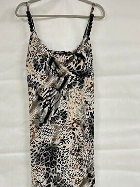 Milano Animal Print Midi Dress Size Large Beaded Strap Bodycon Slip Dress Y2K